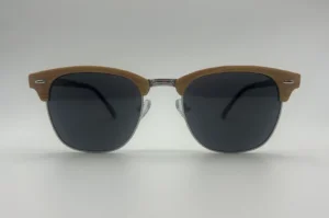 Lunettes de Soleil Style Clubmaster Bois Clair — Verres Noirs Polarisés