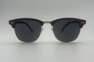 Lunettes de Soleil Style Clubmaster Bois Foncé — Verres Noirs Polarisés